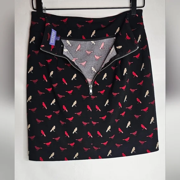 Vivienne Tam Women’s Skirt Sz 2 Black Red Tan Bird Print Mini Designer Casual - Picture 3 of 8